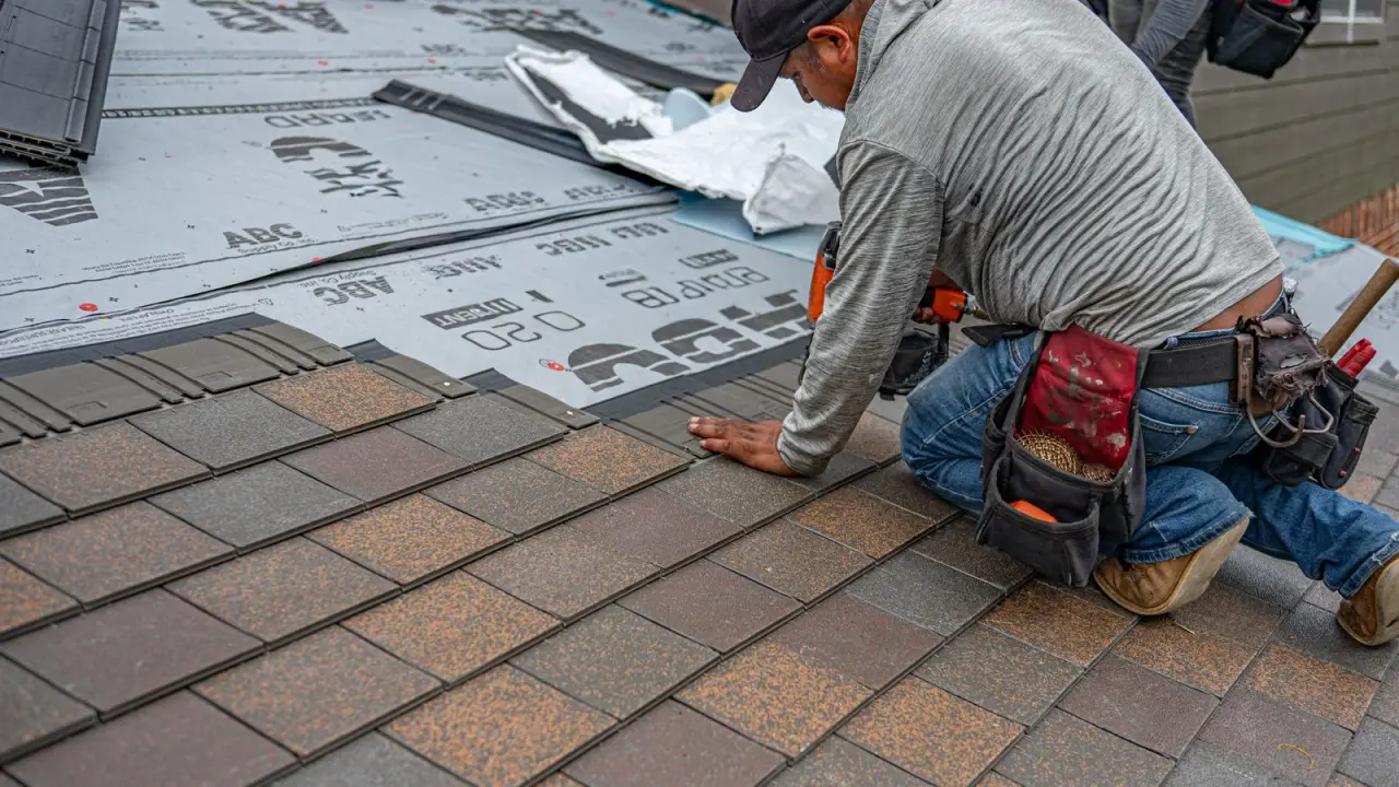 Travaux d'entretien sur une couverture de toit